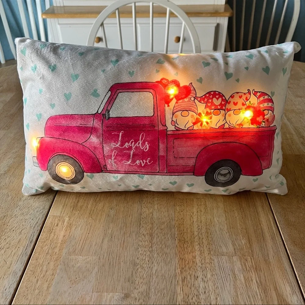 Valentines “Loads of Love” Gnome Throw Pillow with Lights